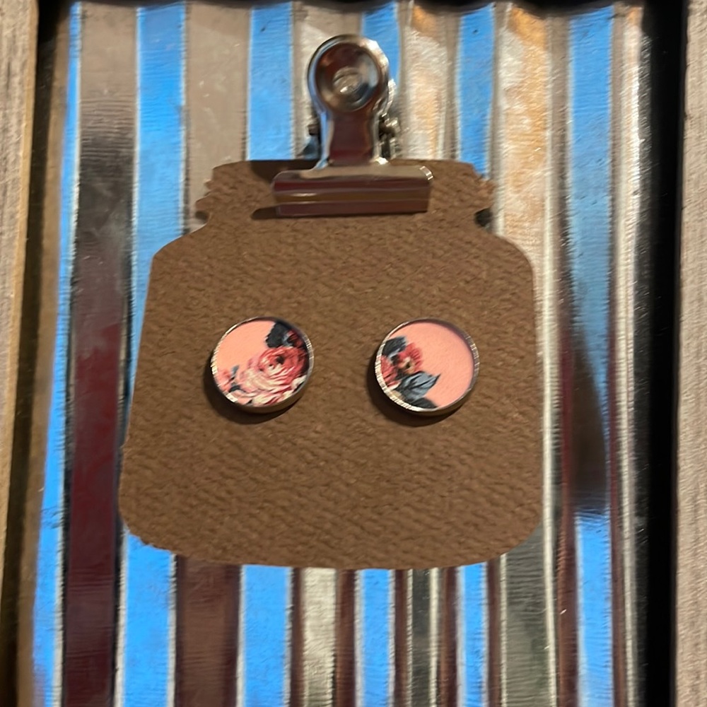 Pink rose earrings